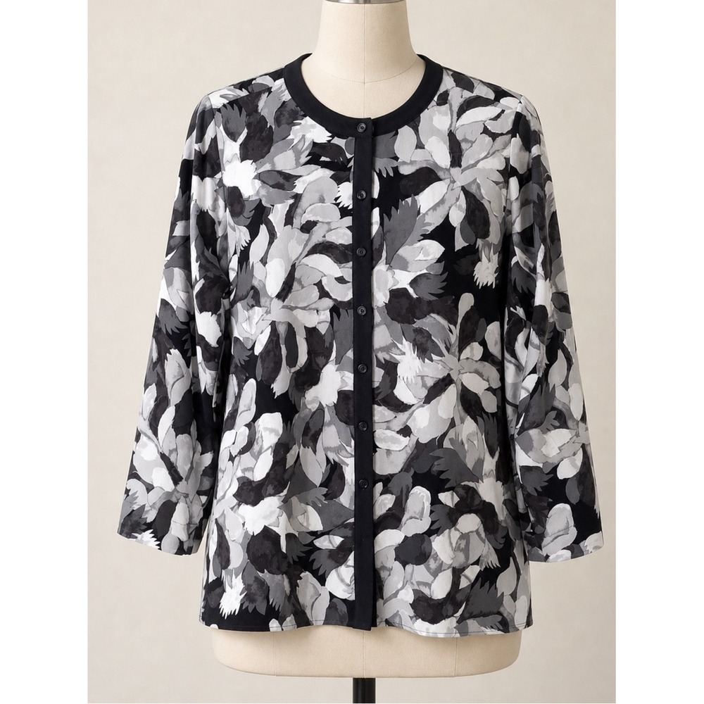 Plus Size Button Up Blouse 18W Long Sleeve Floral Top Office Career Neutral
